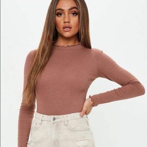 mocha lettuce hem high neck bodysuit